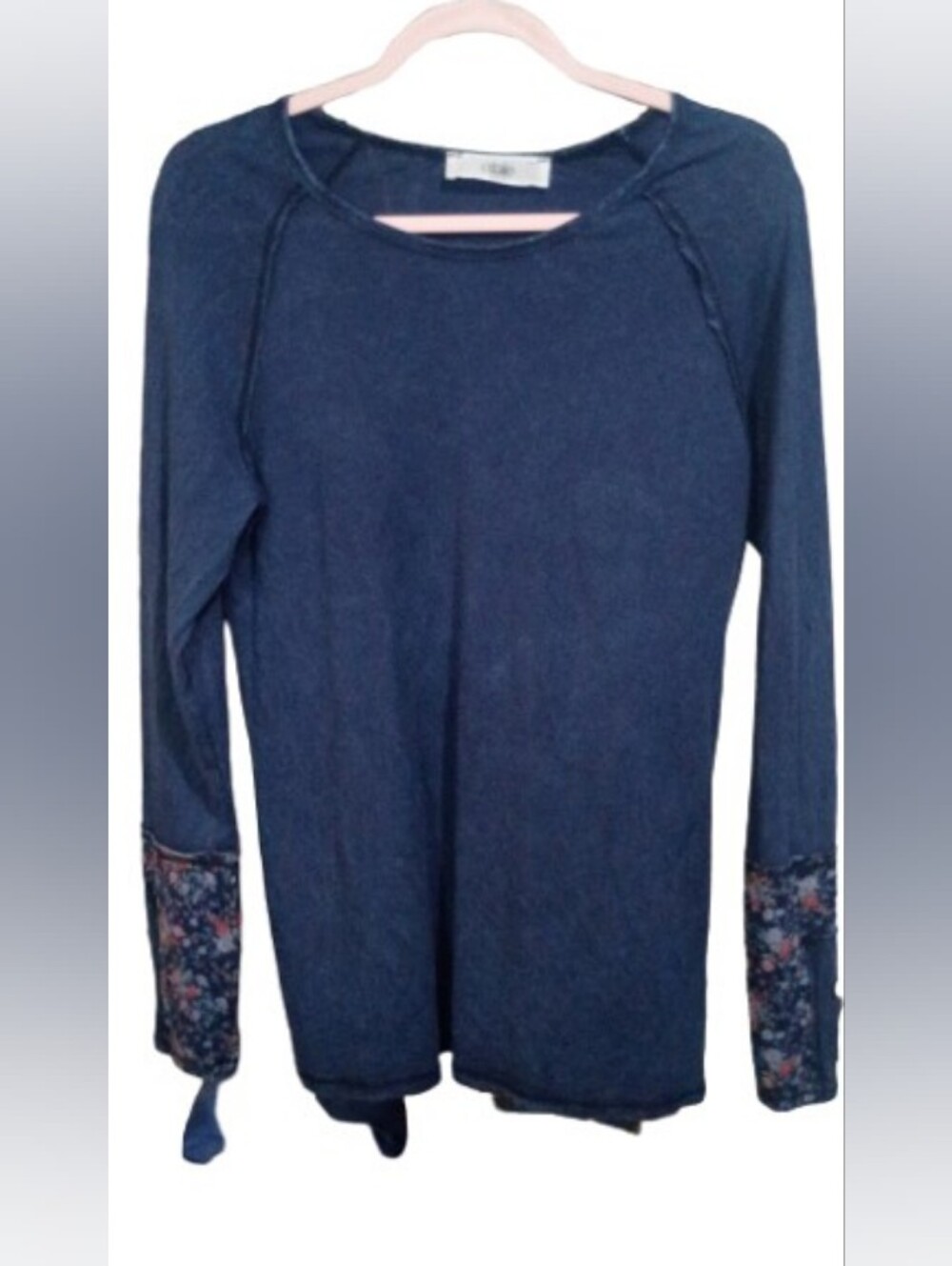 ABLE Blue Long‑Sleeve Top w/ Floral Contrast